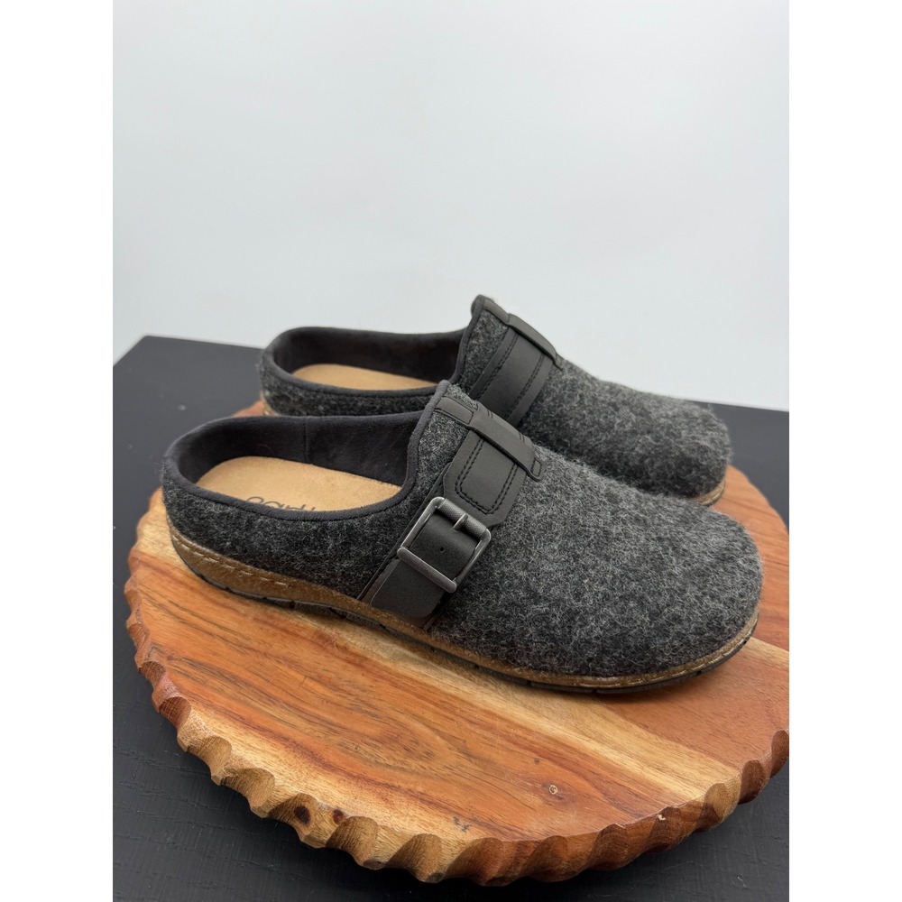 Earth Etevona2-M Clog Shoes Women 8.5 Grey Felted Buckle‎ Slip On Mules